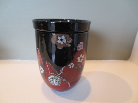 Starbucks City Mug 2006 Black/red floral mug with lid