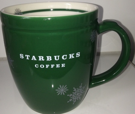 Starbucks City Mug 2009 Green Christmas Snowflakes Abbey Mug