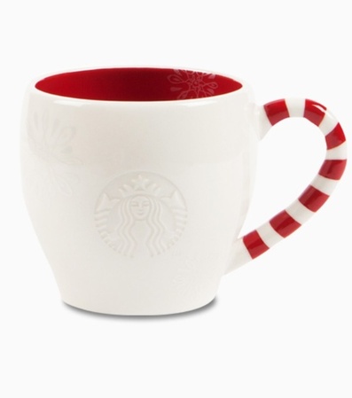 Starbucks City Mug 2013 Red Interior Embossed Logo Candycane mug 8oz