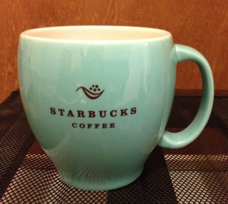 Starbucks City Mug 2004 Black on Light Blue Tea Leaf Logo Abbey Mug