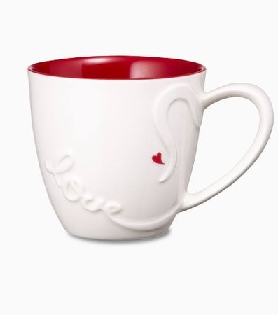 Starbucks City Mug 2014 Valentine\'s Day White with Red Interior Love Mug 14oz