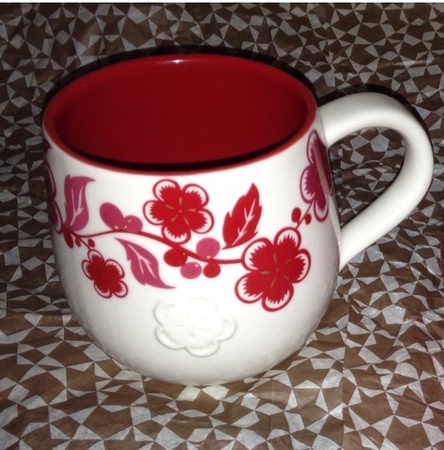 Starbucks City Mug 2014 CNY White Relief Flower Ornament Mug 12oz
