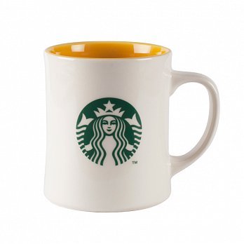 Starbucks City Mug 2014 16th Anniversary White Mug Yellow Interior16oz