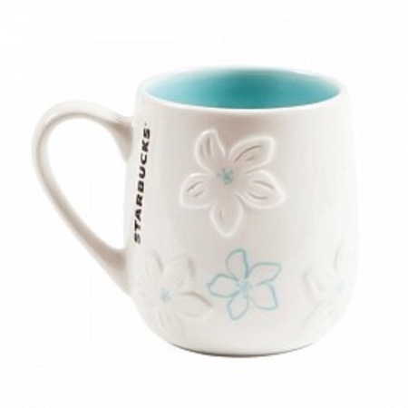 Starbucks City Mug 2014 Blue Relief Tung Flower Mug 14oz