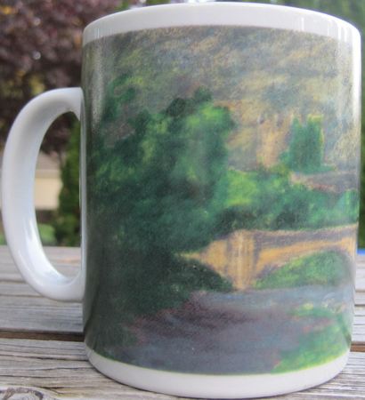 Starbucks City Mug Claude Monet watercolor style, Bridge and Castle painting