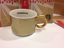 Starbucks City Mug 2014 10 oz. Gold Handle Gold Christmas Stacking Mug