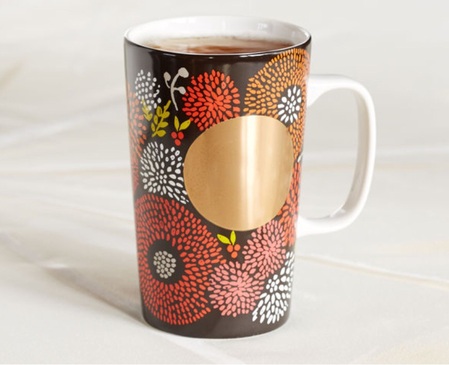 Starbucks City Mug 2014 Dot Collection Brown Floral Mug 16oz