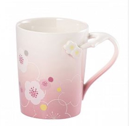 Starbucks City Mug 2015 Pink Plum Blossom Mug with Flower Handle