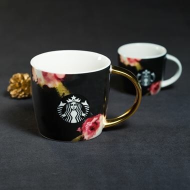 Starbucks City Mug 2015 Dot Collection Black Flower Mug