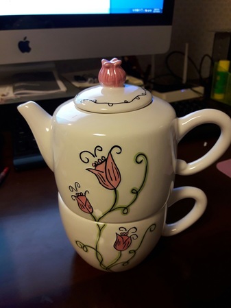 Starbucks City Mug 2016 stacking Teapot & Tea cup white pink Turip
