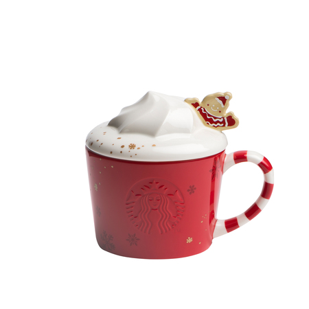 Starbucks City Mug 2017 Red Gingerbread Man Cream Lid Mug