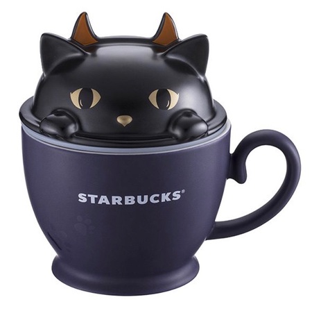 Starbucks City Mug 2018 Halloween Black Cat Mug with Devil Cat lid