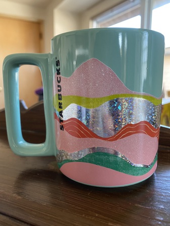 Starbucks City Mug 2019 Mint Green/Turquoise with pastel & silver Mountains (Easter) 12oz.