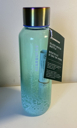 Starbucks City Mug 2021 20 oz. Ocean Waves Green White Glass Water Bottle